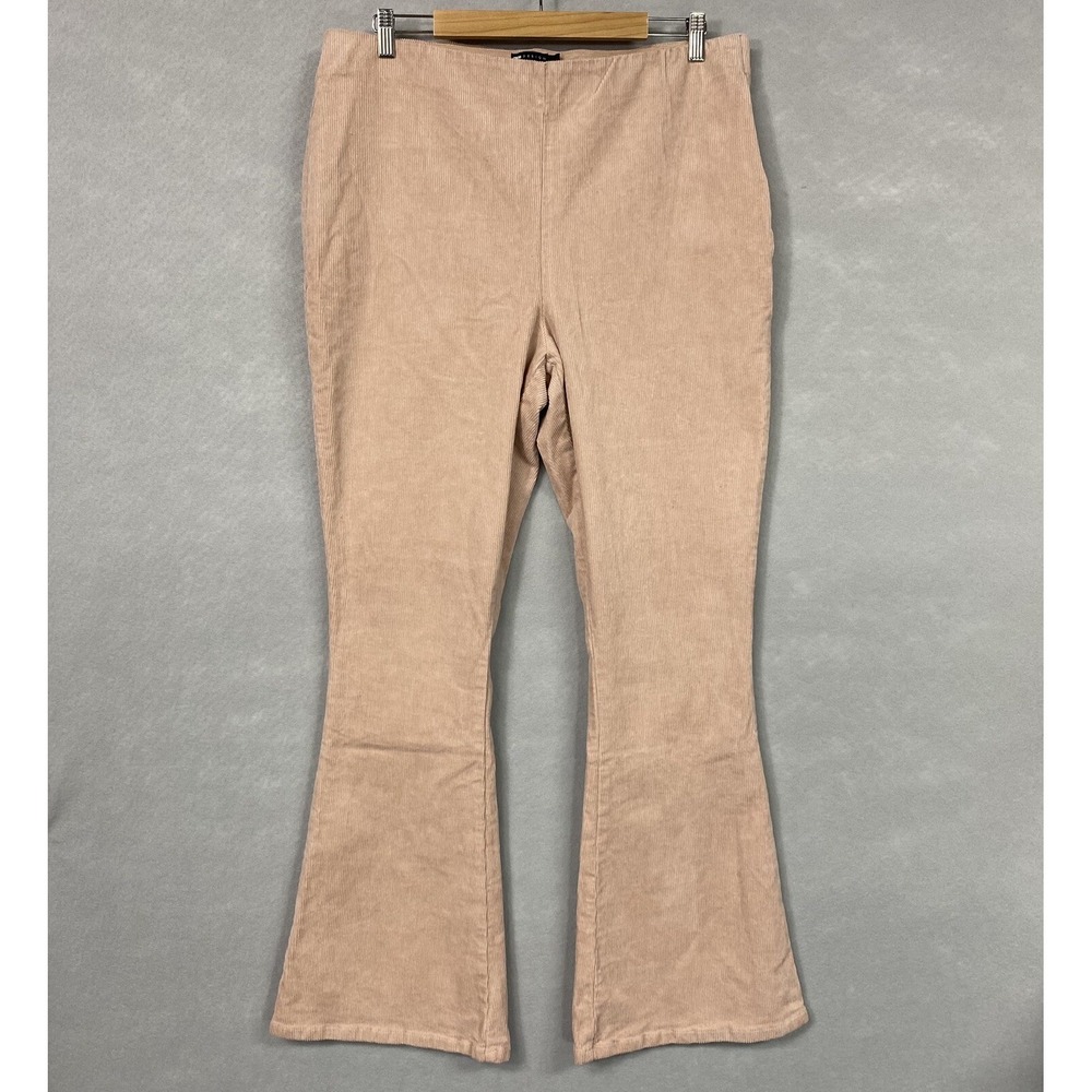 ASOS Women 14 Corduroy Pants Pink Flared Elastic Waist Stretch Y2K Retro